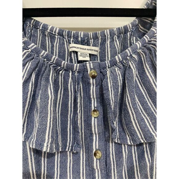 American Eagle woven and ruffled off the shoulder blue and white striped dress - Picture 7 of 7